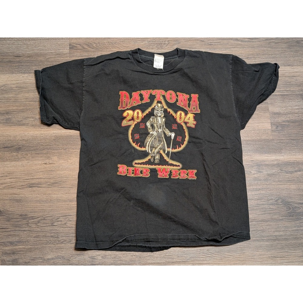 Vintage Daytona Bike Week 2004 T Shirt Delta Pro Weight XL Black Skeleton Biker
